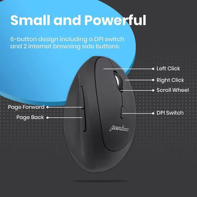 Alt view image 2 of 5 - Perixx PERIMICE-719 Right-Handed Wireless Mini Vertical Mouse, 3 Level DPI