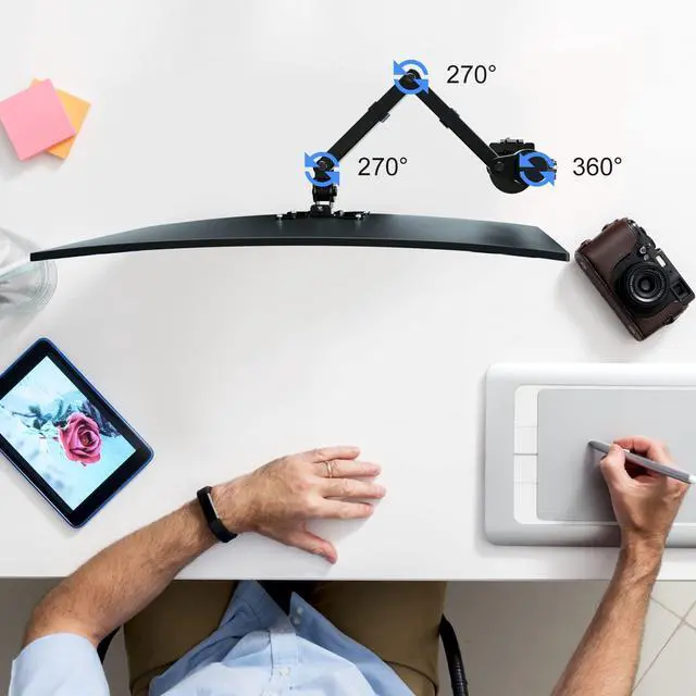 Alt view image 3 of 5 - Pholiten Single Monitor Arm Desk Mount, Holds Screens up to 32 inch,Holds Up to 22lbs,Fully Adjustable Stand with C-Clamp and Grommet Base,100x100 Vesa Monitor Stand