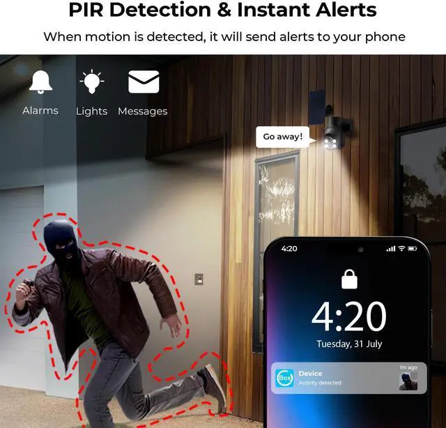Alt view image 4 of 5 - K&F Concept 3G/4G LTE Cellular Security Camera with SD&SIM Card (Verizon/AT&T/T-Mobile), No WiFi Needed, Solar Powered, 2K Live Video, 360° PTZ, Color Night Vision, 2 Way Talk, Motion&Siren Alert