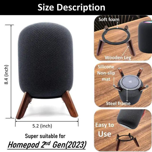 Alt view image 2 of 5 - Real Wood Stand for Homepod 2nd gen (2023 Released), Wooden Holder with Metal Frame for Better Sound,Sturdy Stable Mount with Anti-Slip Protects Apple Home pod 2nd Smart Speaker (Walnut)