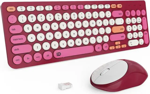 Main image of Wireless Keyboards Mouse Combos, Colorful Quiet Keyboard Cute Typewriter Full-Size Retro Round Keycaps, 2.4GHz Sleep Mode Office Wireless Keyboard and Mouse Set for Desktop Laptop PC Computer-Rose Red