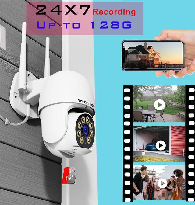 Alt view image 5 of 5 - Topodome Wi-Fi Security Camera Outdoor 1080P, RTSP IP Surveillance Home WiFi Camera, 350°/120° Pan Tilt Auto Tacking, Human Detection, Color Night Vision, IP66