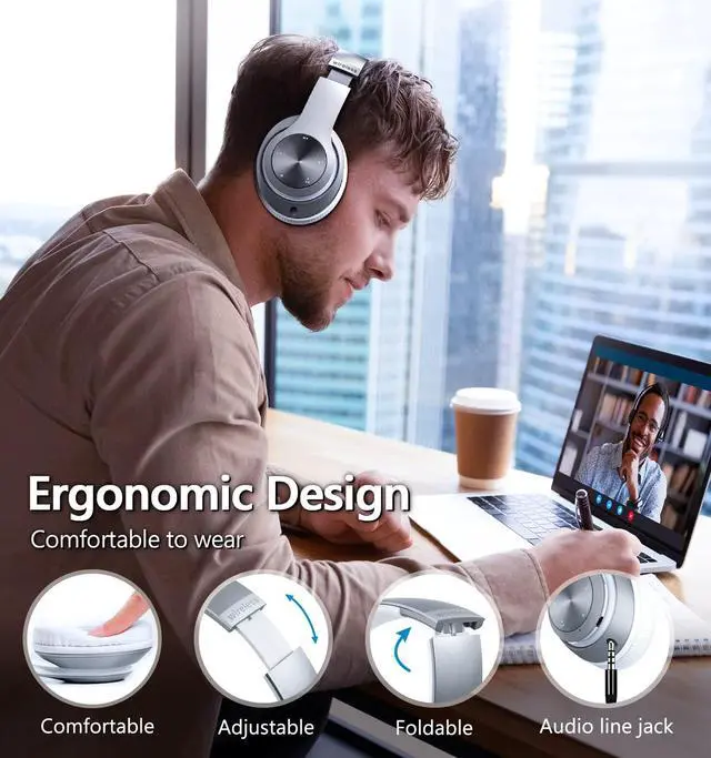 Alt view image 3 of 5 - Headphones Wireless Bluetooth,60 Hours Playtime Foldable Lightweight Bluetooth Headphones Wireless Over Ear Wired Hi-Fi Stereo with 6 EQ Modes, Deep Bass Adjustable Headset with Mic, FM, TF for Adults