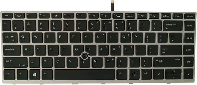 Main image of Backlight US Keyboard for HP ProBook 640 G4 / 645 G4 / 640 G5 Laptop Silver Frame with Pointer