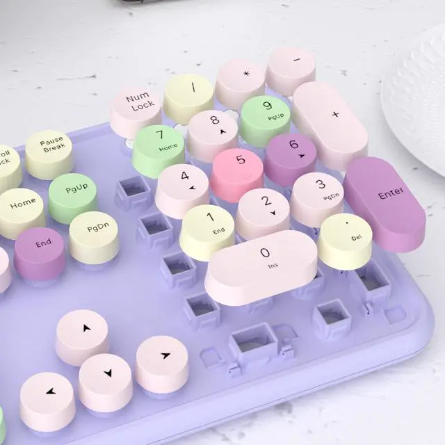 Alt view image 4 of 5 - UBOTIE Dual Mode Colorful Wireless Keyboard, Bluetooth and USB Receiver Retro Typewriter Round Keycaps Keyboard Support Multi Devices for PC Laptop Tablet Phones(Purple Colorful)