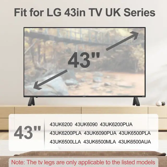Alt view image 3 of 5 - TV Legs for LG 43in TV UK Series,Compatible with LG TV Stand Replacement Base 43UK6200 43UK6090 43UK6200PUA 43UK6200PLA 43UK6090PUA 43UK6500PLA 43UK6500LLA 43UK6500MLA 43UK6500AUA with Screws