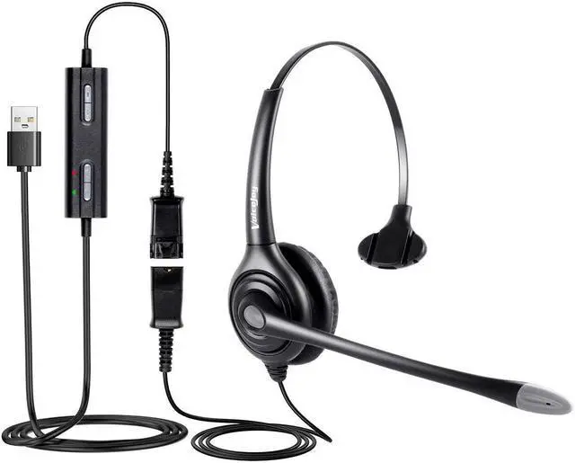 Main image of VoiceJoy USB Plug Corded Headphone Call Center Noise Cancelling Headset with Quick Disconnect,Adjustable Mic, Mute Volume Control for Calls on Laptops PCs Computers