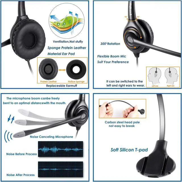 Alt view image 3 of 5 - VoiceJoy USB Plug Corded Headphone Call Center Noise Cancelling Headset with Quick Disconnect,Adjustable Mic, Mute Volume Control for Calls on Laptops PCs Computers