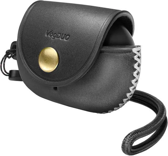 Main image of VogDUO Genuine Leather Case for Beats Studio- Buds Holder Full Cover Double Sided Soft Protection Snap Button Compatible with Beats Studio Buds + (Black Wrist Lanyard)
