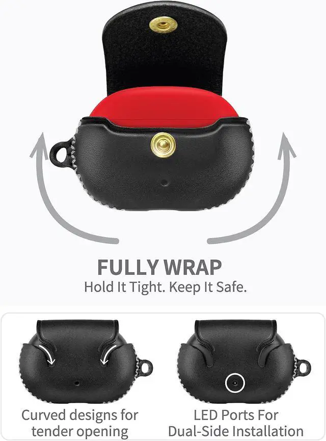 Alt view image 2 of 5 - VogDUO Genuine Leather Case for Beats Studio- Buds Holder Full Cover Double Sided Soft Protection Snap Button Compatible with Beats Studio Buds + (Black Wrist Lanyard)