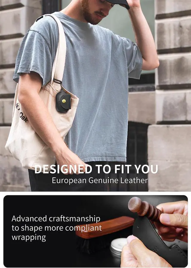 Alt view image 4 of 5 - VogDUO Genuine Leather Case for Beats Studio- Buds Holder Full Cover Double Sided Soft Protection Snap Button Compatible with Beats Studio Buds + (Black Wrist Lanyard)