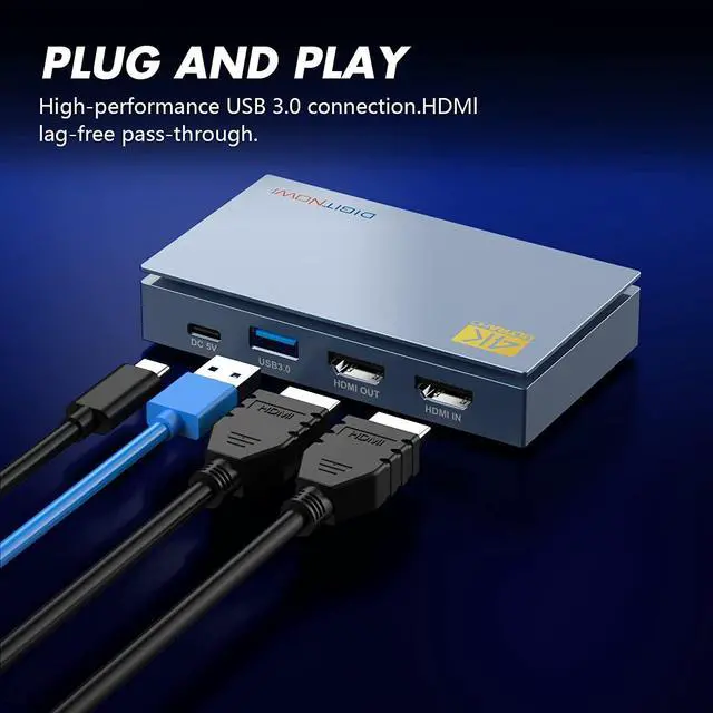 Alt view image 4 of 5 - HDMI Capture Card, 4K Video Capture Device, USB 3.0 Loop-Out HD 1080P 60FPS Zero Latency, Video Capture Card for Streaming and Recording (Blue)