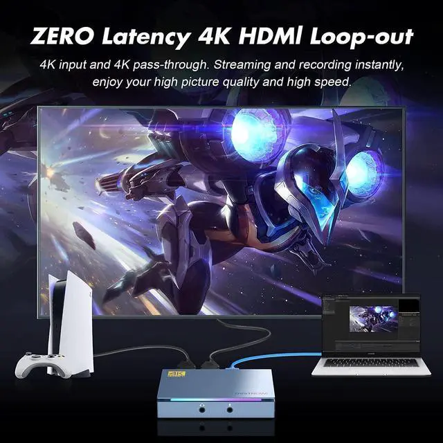 Alt view image 5 of 5 - HDMI Capture Card, 4K Video Capture Device, USB 3.0 Loop-Out HD 1080P 60FPS Zero Latency, Video Capture Card for Streaming and Recording (Blue)