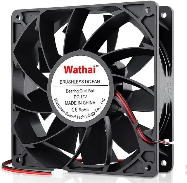 Main image of Wathai 140mm x 38mm Case Fan 12V Exhaust Fan Dual Ball High Airflow 220CFM 3000RPM DC High Static Pressure CFM Fan for DIY Project Ventilation Cooling