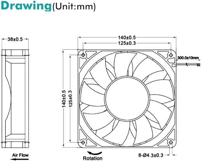 Alt view image 4 of 5 - Wathai 140mm x 38mm Case Fan 12V Exhaust Fan Dual Ball High Airflow 220CFM 3000RPM DC High Static Pressure CFM Fan for DIY Project Ventilation Cooling