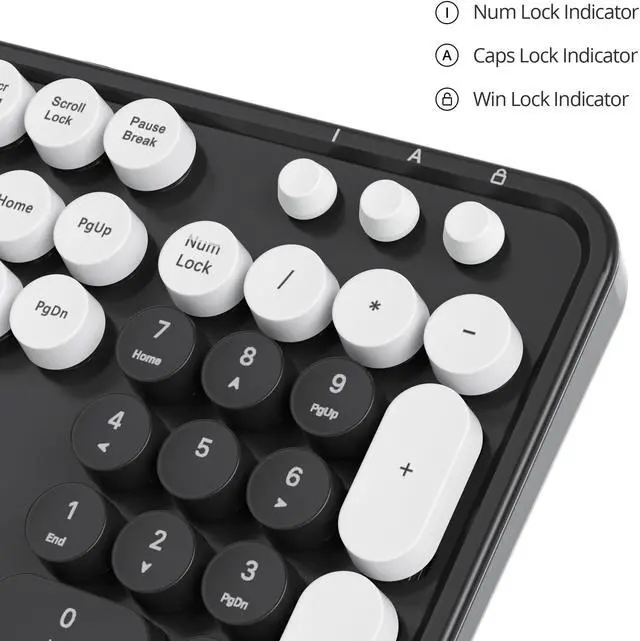 Alt view image 5 of 5 - Owpkeenthy Retro Typewriter Cute Keyboard with Floating Round Keys, Full Size Wired USB Keyboard Click Feeling with Foldable Stands for Laptop Office PC Desktop Windows (Minimalist Black)
