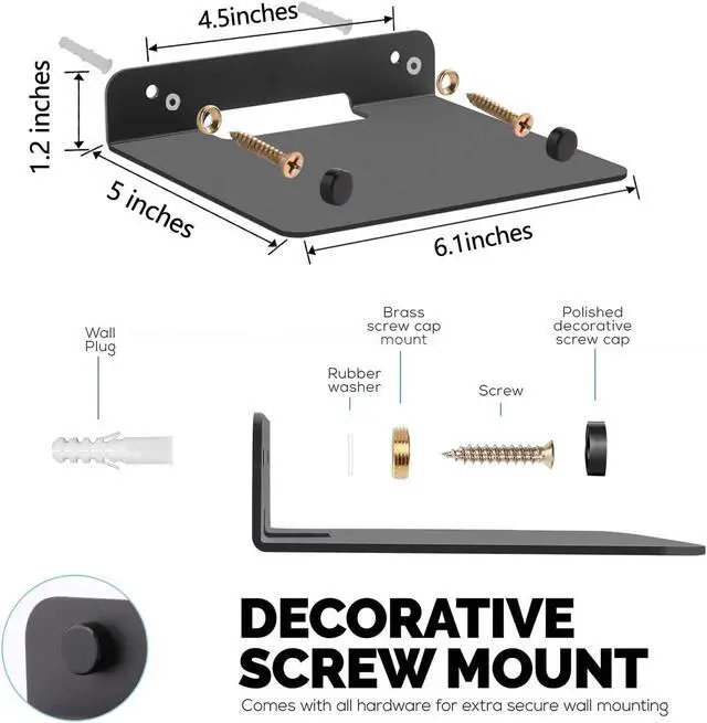 Alt view image 3 of 5 - WISDING Small Floating Shelves, 6'' Wall Metal Speaker Mount Shelves for Bluetooth Speaker, Webcam, Cell Phones, Mesh Router, Toy Display Shelf Speakers Shelf (2 Pack), Black (JSZWJ002)