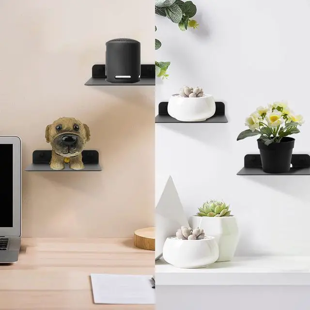 Alt view image 2 of 5 - WISDING Small Floating Shelves, 6'' Wall Metal Speaker Mount Shelves for Bluetooth Speaker, Webcam, Cell Phones, Mesh Router, Toy Display Shelf Speakers Shelf (2 Pack), Black (JSZWJ002)