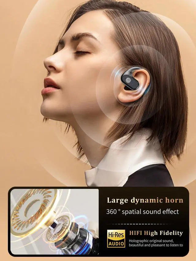 Alt view image 3 of 5 - XCYZRY Open Ear Headphones Wireless Bluetooth 5.4, Open Ear Earbuds Noise Cancelling Running Sport Wireless Bluetooth Earbuds with Mic and Earhooks for Android/iOS (Black)