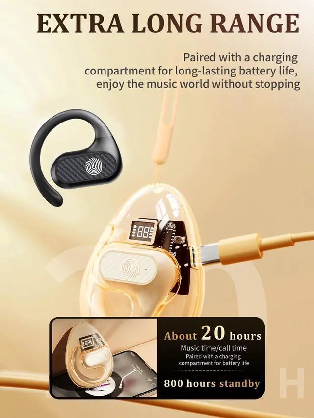 Alt view image 4 of 5 - XCYZRY Open Ear Headphones Wireless Bluetooth 5.4, Open Ear Earbuds Noise Cancelling Running Sport Wireless Bluetooth Earbuds with Mic and Earhooks for Android/iOS (Black)