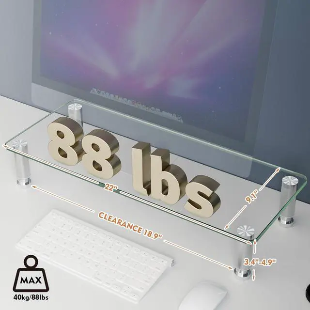 Alt view image 3 of 5 - Clear Computer Monitor Riser with Height Adjustable Multi Media Desktop Stand for Flat Screen LCD LED TV, Laptop/Notebook/Xbox One,HD01T-001