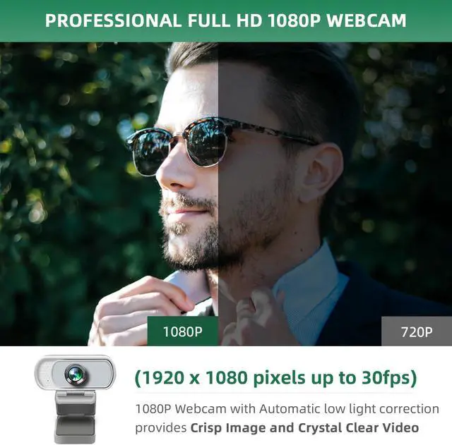 Alt view image 2 of 5 - XPCAM 1080P Webcam with Mic, Pro Streaming Web Camera with Privacy Cover and Stand, Widescreen USB Computer Camera for PC Mac Laptop Desktop, USB C to USB Adapter Included White(New Upgraded)