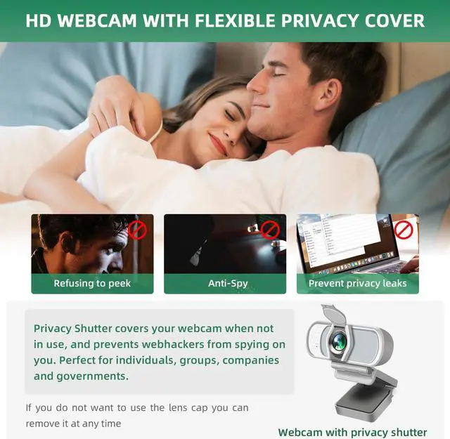 Alt view image 3 of 5 - XPCAM 1080P Webcam with Mic, Pro Streaming Web Camera with Privacy Cover and Stand, Widescreen USB Computer Camera for PC Mac Laptop Desktop, USB C to USB Adapter Included White(New Upgraded)
