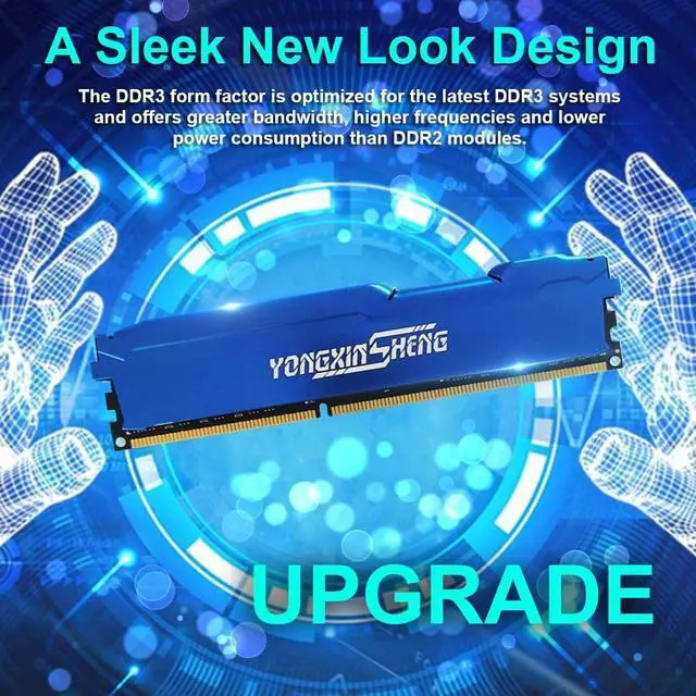Alt view image 2 of 5 - Yongxinsheng DDR3 16GB Kit (8GBx2) Desktop RAM 1866MHz PC3-14900 UDIMM Non-ECC Unbuffered 1.5V 2Rx8 Dual Rank 240 Pin CL13 PC Computer Memory Upgrade Module (Blue)