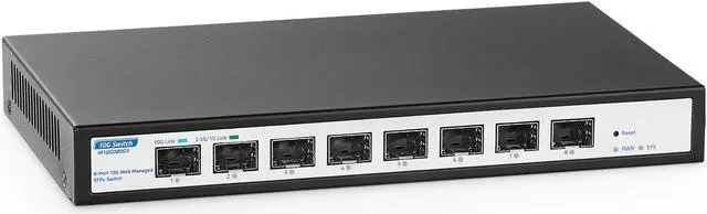 Main image of YuLinca 8 Port 10Gbps SFP+ Managed Switch, Support 1G/2.5G/10G SFP Module, 160Gbps Bandwidth, Desktop|Wallmount Metal Fanless Managed Fiber Switch