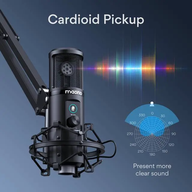 Alt view image 2 of 5 - MAONO AU-PM421 USB Microphone with AU-MH601 Studio Monitor Headphones Bundle Plug and Play for Podcast, YouTube, Music...