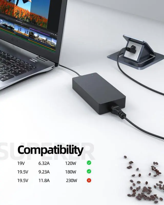 Alt view image 3 of 5 - 180W Charger Fit for MSI GF63 GF65 Thin GS65 Stealth, UL Listed (Meets The Highest Safety Standards), Compatible with MSI Gaming Laptop Serires Power Supply Replacement