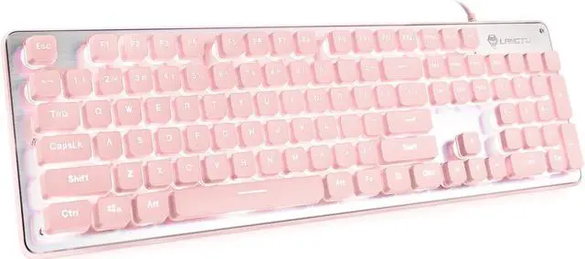 Main image of LANGTU Computer Keyboard, Backlit LED Pink for Office, All-Metal Panel USB Wired Membrane, 25 Keys Anti-ghosting, 104 Keys Laptop Compatible