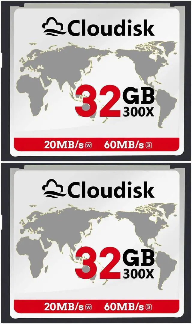 Main image of Cloudisk Pack of 2 Compact Flash Card 32GB 300X CF 2.0 Card Performance for DSLR Camera, Vintage Digital Camera and Industry Equipment (32 GB)