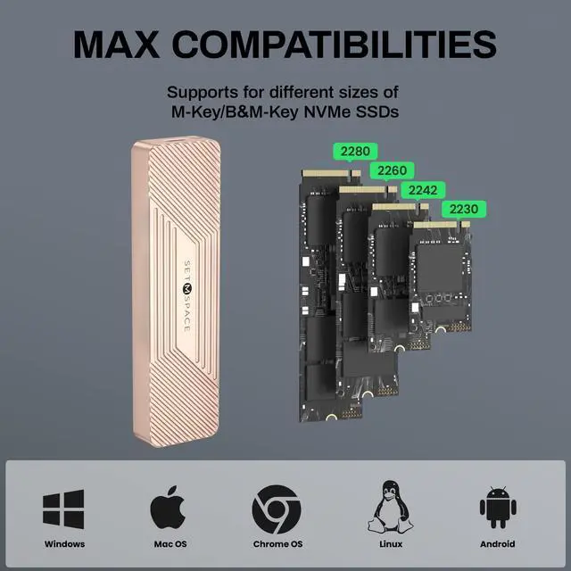 Alt view image 4 of 5 - SETMSPACE NVME Enclosure 10Gbps, SSD Enclosure M.2 USB C Enclosure, M.2 NVME to PCIe M-Key/B+M-Key, M.2 NVME External Enclosure for NVME 2230/2242/2260/2280