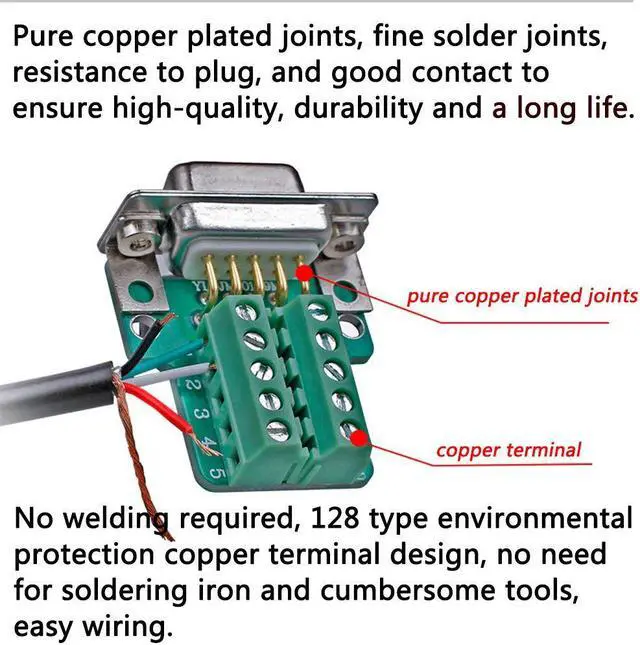Alt view image 3 of 5 - ANMBEST 10PCS DB9 Breakout Connector, 5PCS Male + 5PCS Female DB9 Solderless RS232 D-SUB Serial to 9-pin Port Terminal Adapter Connector Breakout Board with Case Long Bolts Tail Pipe