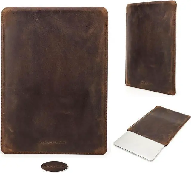 Main image of CataPurus Top Grain Leather 13.3" Slim Laptop Sleeve Case Protector, Minimalist Vintage Design, Handmade, Compatible with MacBook Pro 13.3" MacBook Air M1/M2 ZENBOOK 13.3" & other PC, Coffee 13.3 Inch