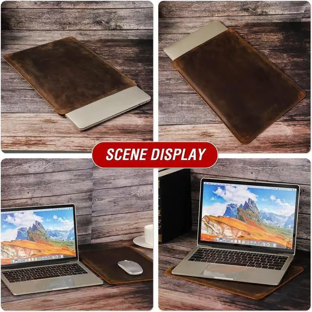 Alt view image 2 of 5 - CataPurus Top Grain Leather 13.3" Slim Laptop Sleeve Case Protector, Minimalist Vintage Design, Handmade, Compatible with MacBook Pro 13.3" MacBook Air M1/M2 ZENBOOK 13.3" & other PC, Coffee 13.3 Inch