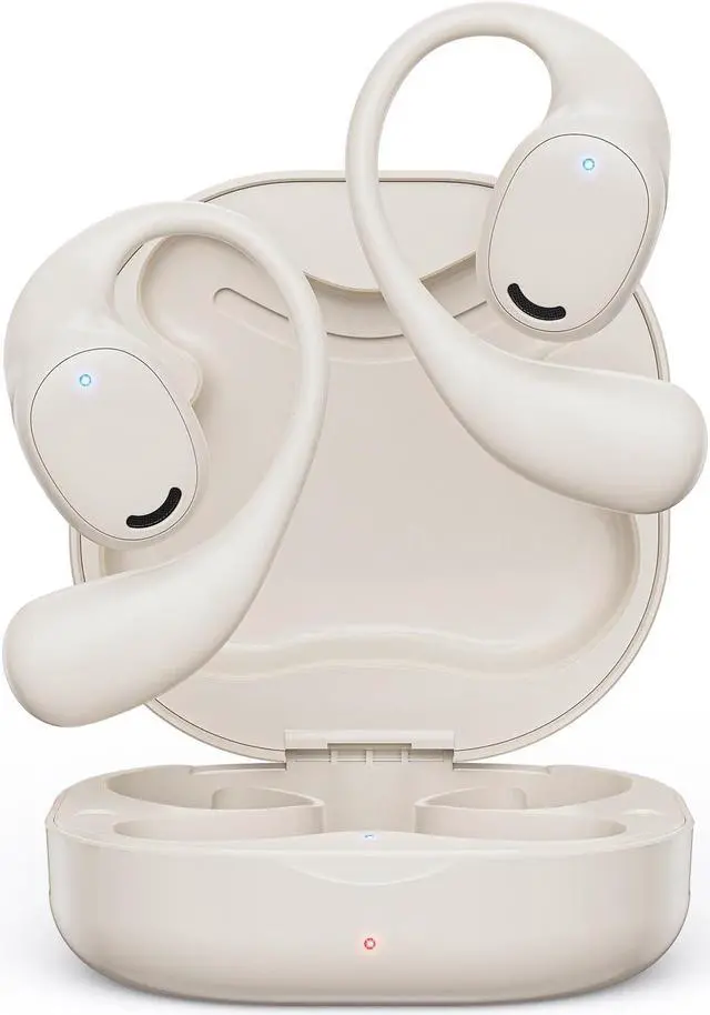 Main image of Open Ear Headphones, True Wireless Bluetooth Earphones Air Conduction Sweatproof Sport Earbuds Headsets with Earhooks for 60Hrs Playback with Dual Mic Clear Call for Running Workout (Skin Color)