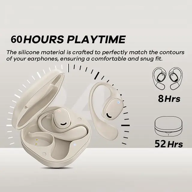 Alt view image 4 of 5 - Open Ear Headphones, True Wireless Bluetooth Earphones Air Conduction Sweatproof Sport Earbuds Headsets with Earhooks for 60Hrs Playback with Dual Mic Clear Call for Running Workout (Skin Color)