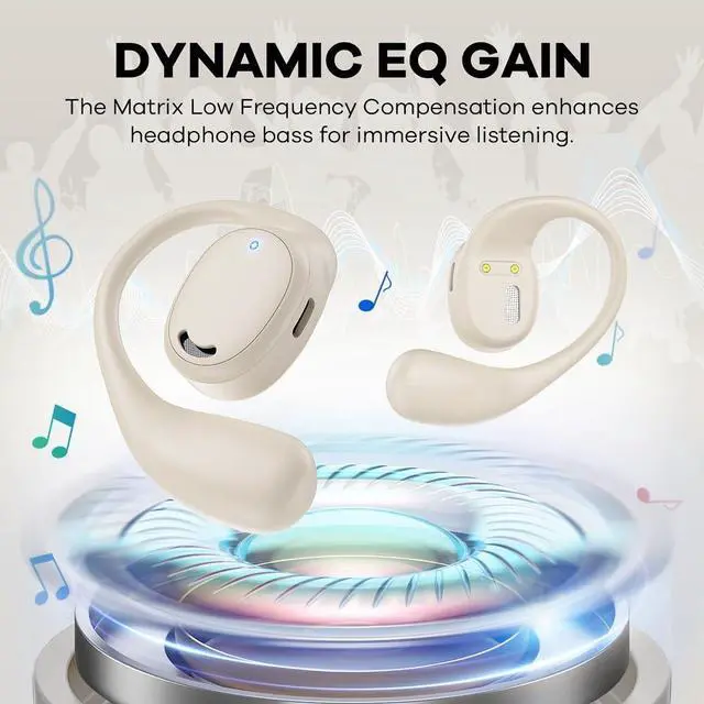 Alt view image 3 of 5 - Open Ear Headphones, True Wireless Bluetooth Earphones Air Conduction Sweatproof Sport Earbuds Headsets with Earhooks for 60Hrs Playback with Dual Mic Clear Call for Running Workout (Skin Color)