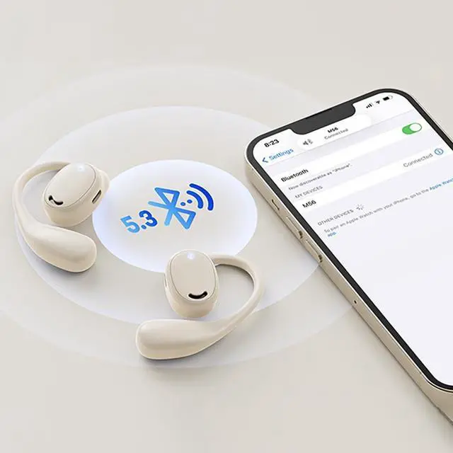 Alt view image 5 of 5 - Open Ear Headphones, True Wireless Bluetooth Earphones Air Conduction Sweatproof Sport Earbuds Headsets with Earhooks for 60Hrs Playback with Dual Mic Clear Call for Running Workout (Skin Color)