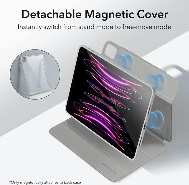Alt view image 3 of 5 - ESR for iPad Pro 12.9 Inch Case (2022/2021), iPad Pro 12.9 Case 6th/5th Generation with Pencil Holder, Detachable Magnetic Cover, Vertical Stand, Auto Wake/Sleep, Rebound 360 Series, Grey
