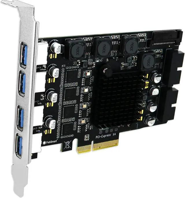 Main image of FebSmart PCIE X4 to 4X Channels 8-Ports Superspeed 5Gbps USB 3.0 Expansion Card, 4X Dedicated USB 3.0 5Gbps Channels 20Gbps Total Bandwidth, Built in FebSmart Self-Powered Technology (FS-4C-U8-Pro)