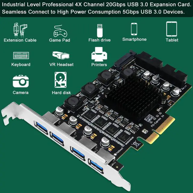 Alt view image 5 of 5 - FebSmart PCIE X4 to 4X Channels 8-Ports Superspeed 5Gbps USB 3.0 Expansion Card, 4X Dedicated USB 3.0 5Gbps Channels 20Gbps Total Bandwidth, Built in FebSmart Self-Powered Technology (FS-4C-U8-Pro)