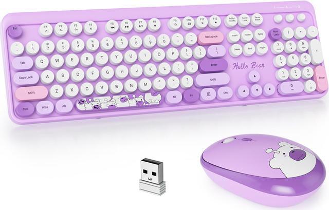 Main image of GTSP Typewriter Keyboard Wireless Mouse Combo, Cute Keyboard 2.4G Office Full-Sized Retro Keyboard with Round Keycaps for Laptop PC Desktops(Purple)