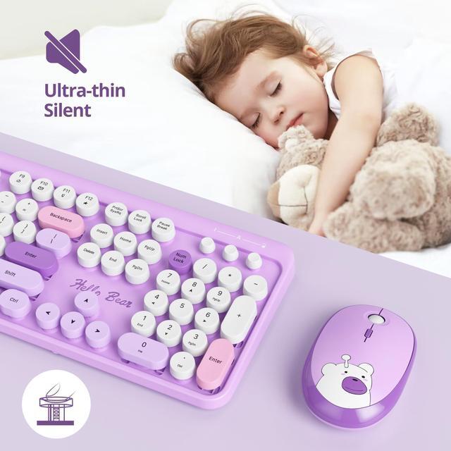 Alt view image 4 of 5 - GTSP Typewriter Keyboard Wireless Mouse Combo, Cute Keyboard 2.4G Office Full-Sized Retro Keyboard with Round Keycaps for Laptop PC Desktops(Purple)