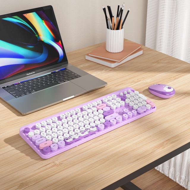 Alt view image 5 of 5 - GTSP Typewriter Keyboard Wireless Mouse Combo, Cute Keyboard 2.4G Office Full-Sized Retro Keyboard with Round Keycaps for Laptop PC Desktops(Purple)