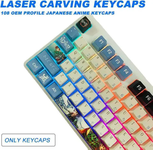 Alt view image 2 of 5 - Hokeyio Japanese Anime Demon Slayer Keycaps 108 PBT Dye Sublimation OEM Profile for Cherry Mx Gateron Kailh Switch Mechanical Keyboard Colorful (Only keycaps)