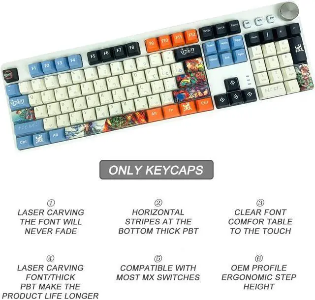 Alt view image 5 of 5 - Hokeyio Japanese Anime Demon Slayer Keycaps 108 PBT Dye Sublimation OEM Profile for Cherry Mx Gateron Kailh Switch Mechanical Keyboard Colorful (Only keycaps)