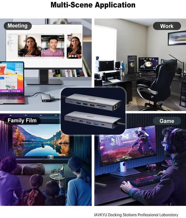 Alt view image 5 of 5 - Laptop Docking Station Dual Monitor,14 in 1 USB C Docking Station fo dell hp USB C Hub Multiport Adapter with 2HDMI 4K+VGA+Ethernet+5USB+1USB C+100W PD+SD/TF+Audio,USBC Dock Dongle for Windows Laptop